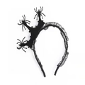 Detail of Halloween crown headband with three black spiders and delicate pleated mesh lace - Three Spiders