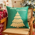 Housse de coussin en velours vert avec broderie sapin de Noël et texte Merry Christmas - Vert Joyeux Noël (Velours)