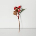 Ramo natalizio con bacche rosse, pigne e foglie ghiacciate, altezza di 16,5 cm - Stile E - Bacca Rossa e Pigna Singola - 6.1g