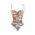 Pink floral one-piece swimsuit with adjustable tie-straps and sweetheart neckline - S / Pink Floral One-Piece Swimsuit