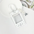 White acrylic music player photocard holder with heart charm and white coil spring - Spring Cord + Chain + Heart Charm / White