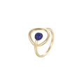 Anillo minimalista de oro con piedra lapislázuli azul redonda en un marco circular hueco - Talla 6 / Azul