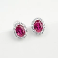 Vintage oval ruby gemstone stud earrings in S925 silver with sparkling halo zircon accents - Lab Ruby [Oval 5*7MM] ER018302