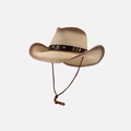 Vintage straw cowboy hat in beige with brown gradient crown and studded leather band - One Size / Milky Brown
