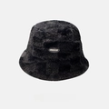 Sombrero de pescador para mujer en pelo sintético negro con textura de lana y logo ovalado - Estilo Tablero de Ajedrez (Negro) / Negro