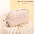 Elegante trousse per trucco a semicerchio in PU beige con motivo jacquard e zip - Borsa a Semicerchio Caffè