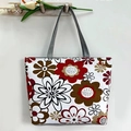 Canvas tote bag with large red and brown floral print and grey webbing handles - White Red Floral