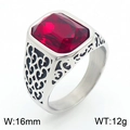 Vintage silver steel ring for men featuring a large rectangular red gemstone inlay - US 8 / Style A Steel Red (KR109903-TGX)