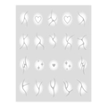 Detail of silver heart and star nail stickers with embossed tribal relief textures - Silver White Blush Silver Stamping Gradient (SD-2032)