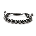 Handmade woven bracelet with natural tiger eye and hematite beads on a white background - Hematite C