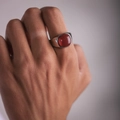 Men's vintage titanium steel ring featuring a polished silver band with a red gemstone - US-8 / Steel-Ruby