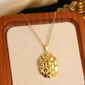 Golden woven texture oval pendant necklace with a fine chain for beach vacations - Gold Woven Texture Oval Pendant Necklace