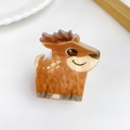 Cute brown deer shaped acrylic hair clip with wood grain pattern for girls - Sika Deer