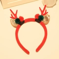 Festive red reindeer antler headband with plush pompoms and golden sequin ears for Christmas - Headband 4# (Single)