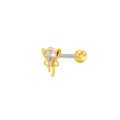 Macro detail of a golden heart zircon stud with a bow knot design and screw back - Pink Heart Bow Knot Style (24081301-9)