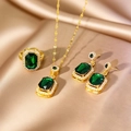 Emerald jewelry set with necklace ring and earrings in gold-plated finish - Necklace+Earrings+Ring / Emerald Green 3-Piece Set (Gold)