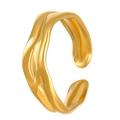 Irregular liquid metal gold open ring with minimalist wavy texture for women - 18K Gold Plated Crinkled