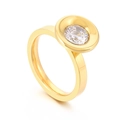 Polished gold titanium steel ring with round zircon inlay and modern funnel design - US 7 / Gold Funnel-Shaped Ring Style (KR107837-K)