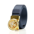 Navy blue canvas belt for men featuring a gold round buckle with a rhinestone cross - Gold F151 Round Rhinestone Cross (Navy Blue)