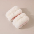 Plush white wristbands with pink lining for face washing, soft coral fleece material - Off-white - 2-piece Wristband Set (3 Threads)