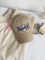 Khaki cotton baseball cap featuring blue and brown Baseball Mom embroidery design - Khaki