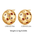 Detail view of oval gold earrings with colorful zircon stones and dimension markings - Colorful Sphere (KE1516)