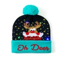 Black Christmas LED beanie featuring a reindeer pattern and Oh Deer text with blue pom - Jelly Green Reindeer Head
