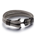 Pulsera de cuero gris carbón de varias capas con cierre de ancla en negro mate - Cuerda Trenzada Gris Negro (KB86971-SJ)