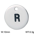 Polished silver titanium steel round pendant with engraved letter R, 10mm width - Letter R