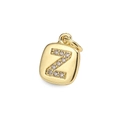 Macro view of gold square pendant with Z-shaped zircon inlay and polished finish - Letter Z