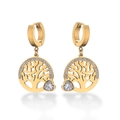 Golden 18K gold plated tree of life earrings with heart-shaped crystal stone - Tree of Life / 44317 / Gold / White Heart Zirconia
