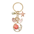 Pink starfish and shell keychain with mermaid tail and pearls in gold finish - Pink Shell Starfish