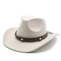 Cappello da cowboy in finta pelle scamosciata crema con fascia di turchese e borchie - M(56-59CM) / Bianco Sporco