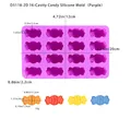 Purple 16-cavity silicone mold for candy shapes with size and weight dimensions - 16-Cavity Candy Style (D5118-2D)