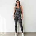 Mono de yoga ajustado tie-dye gris sin mangas con estampado de patrón de mármol - S / Mono largo gris negro