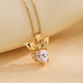 Elegante collar de corazón en oro de 18K con colgante de lazo de circón y cadena dorada - Corazón de Oro Lazo (NE246)
