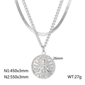 Collana a doppio strato in acciaio al titanio argento con pendente Gesù e catena - Stile Acciaio(KN232330-Z)