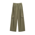 Army green wide leg cargo pants with side pockets and elastic waist on white background - S / Army Green Pants