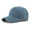 Casquette de baseball en jean bleu avec motif jacquard et visière incurvée - Réglable / Bleu Moyen