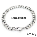 Zilveren roestvrijstalen Cubaanse schakelarmband met karabijnsluiting, 180x7mm en 14g - Stijl A 7mm x 180mm