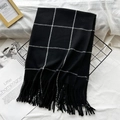 Classic black and white checkered scarf with soft fringe, winter cashmere feel style - Black (1453)