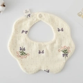 Floral cotton baby bib with pink flowers and polka dots in cream white color - Gauze Flower Wrap - Hibiscus Mutabilis