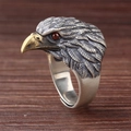 Close-up of vintage eagle ring featuring s925 silver feathers and a red gemstone eye - Eagle Ring-Adjustable Opening
