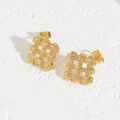 Minimalist square earrings with woven gold texture and elegant stud closure design - Square Woven Style / Gold
