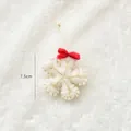 White wool felt snowflake ornament with gold embroidery and red bow, 7.5cm Christmas decor - White Snowflake