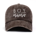 Vintage washed cotton baseball cap in brown with white BOY mama embroidery detail - Adjustable / Washed Brown