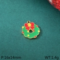 Green Christmas wreath pendant with red bow and ornaments, size 16x14mm in stainless steel - Christmas Wreath Style (KLJ10411-ZLA)