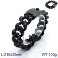 Bracciale da uomo punk con teschi in acciaio inossidabile nero opaco gioielli - 215mm x 20mm / Nero (KB129868-BDJX)