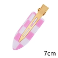 Pink checkered acetate hair clip with 7cm gold metal base and minimalist design - 107# Acetate 7cm Seamless Clip