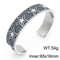 Vintage stainless steel C-shaped cuff bracelet with embossed stars, 54g weight - Pentagram Style (KB209283-LU)